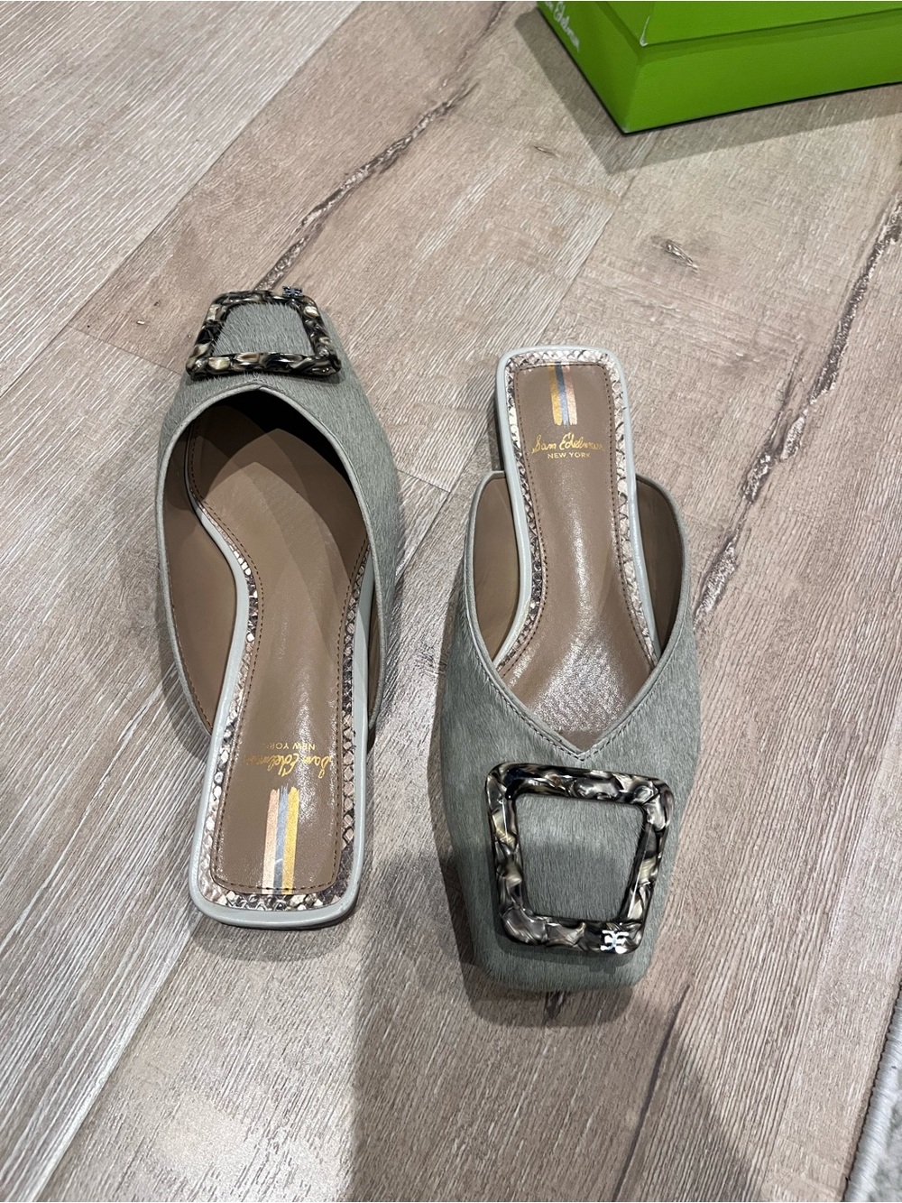 Sam Edelman Elegant Square-Toe Slip-On Flats in Sage - Picture 4 of 5